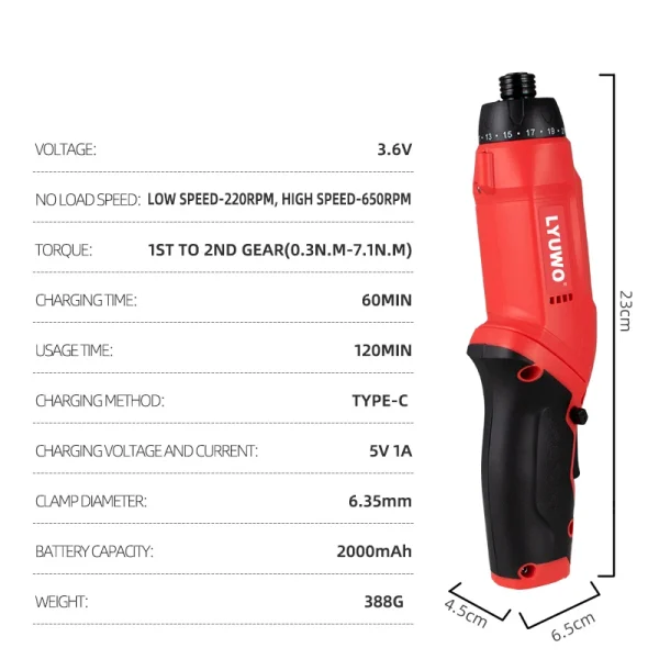LYUWO 3.6V Rechargeable 7.3N. M Household Folding Multi Functional Hand Self Integrated 21 Speed Adjustable Electric Screwdriver - Image 6