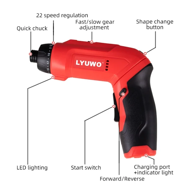 LYUWO 3.6V Rechargeable 7.3N. M Household Folding Multi Functional Hand Self Integrated 21 Speed Adjustable Electric Screwdriver - Image 5